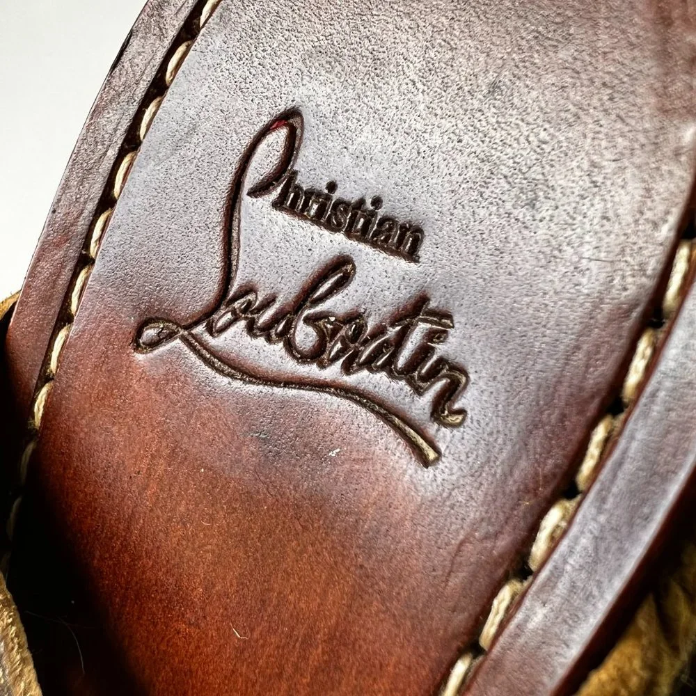 Christian Louboutin Bronze Barcelona Leather Espadrille Wedge Sandals Size EU 39